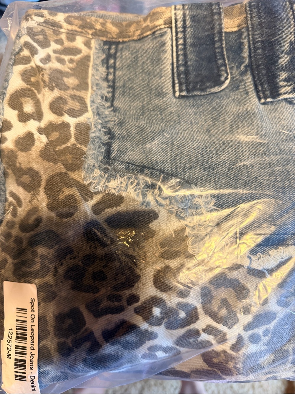 Spot On Leopard Print Women's Jeans - Denim Patch Detail - Picture 7 of 7